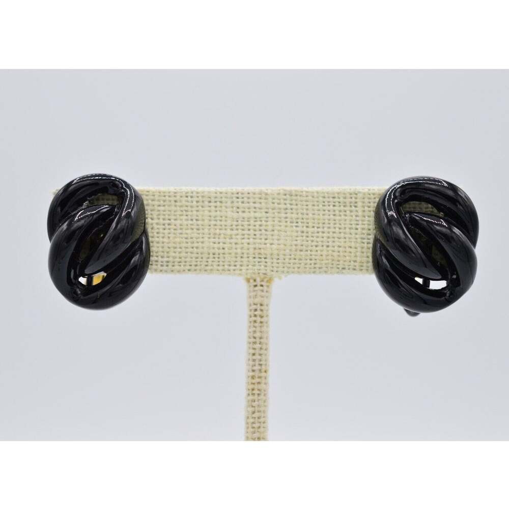 Napier Vintage Clip On Earrings Linked Black Enamel Gold Chunky Signed 1980s 9C